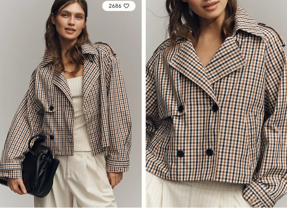 NWT Sold Out Anthropologie Crop Trench Coat Plaid Tartan Fall Rain Coat - Picture 1 of 8